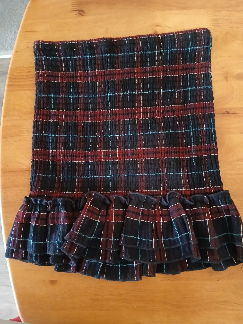 Katie J NYC Black, Burgundy and Teal Plaid Ruffle Mini Skirt